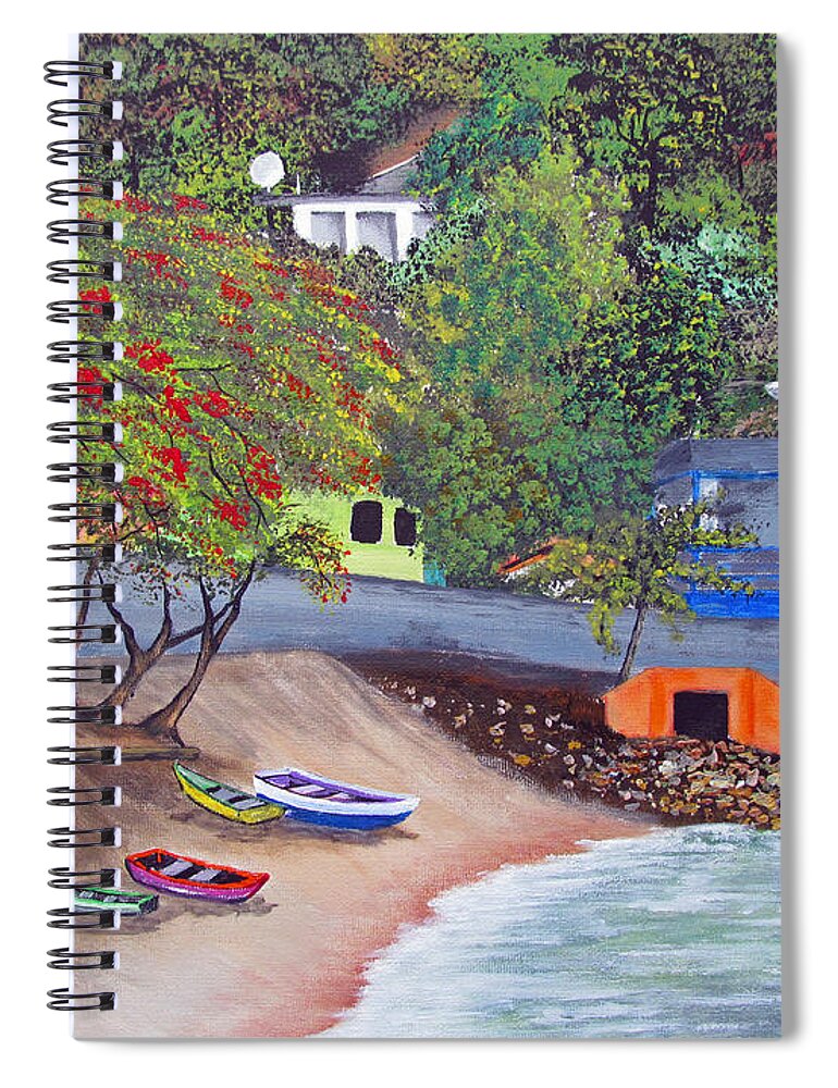 Maunabo Spiral Notebook featuring the painting Maunabo Pescaderia by Gloria E Barreto-Rodriguez