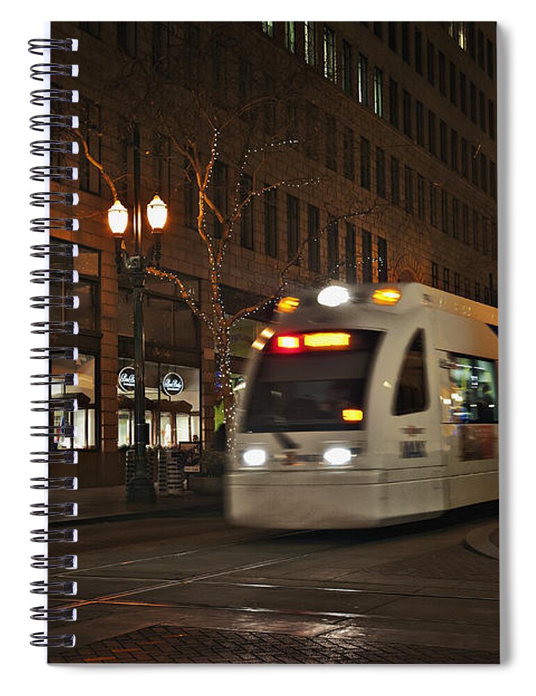 Train Spiral Notebook featuring the photograph MAX Crossing by John Christopher