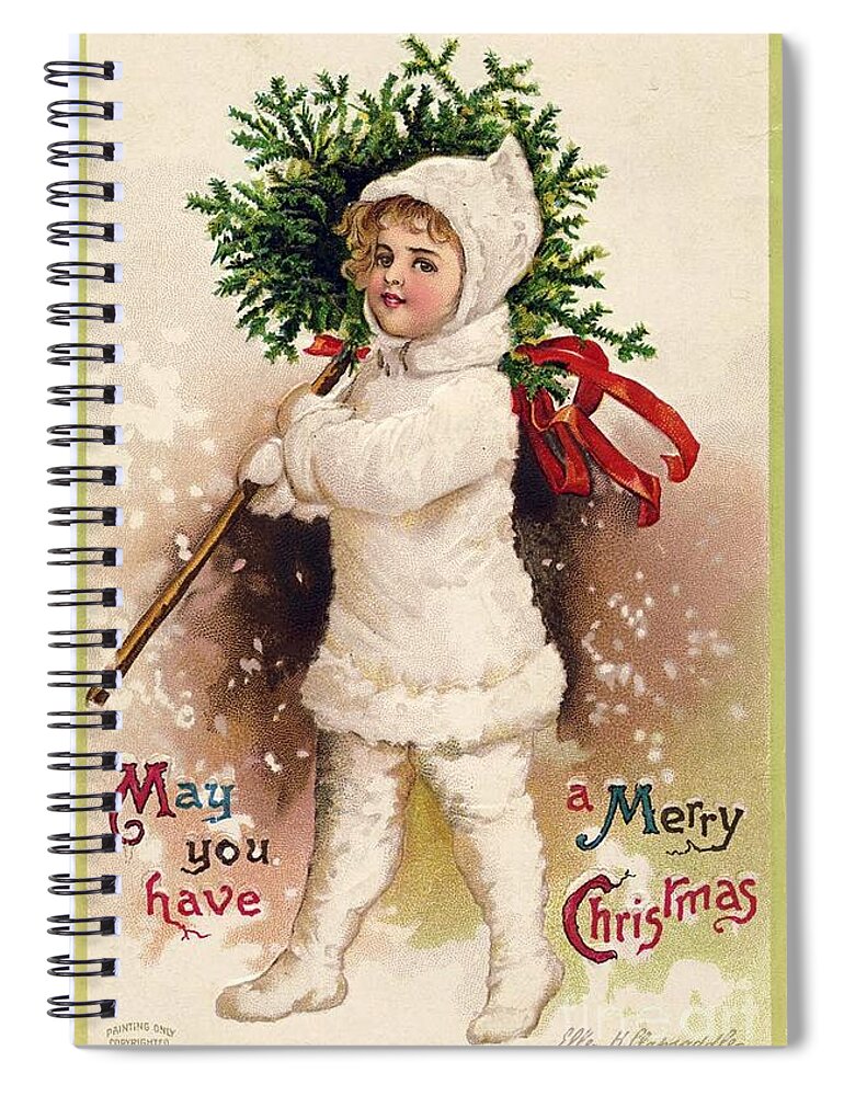 May You Have A Merry Christmas Spiral Notebook featuring the painting May you have a Merry Christmas by Vintage Collectables