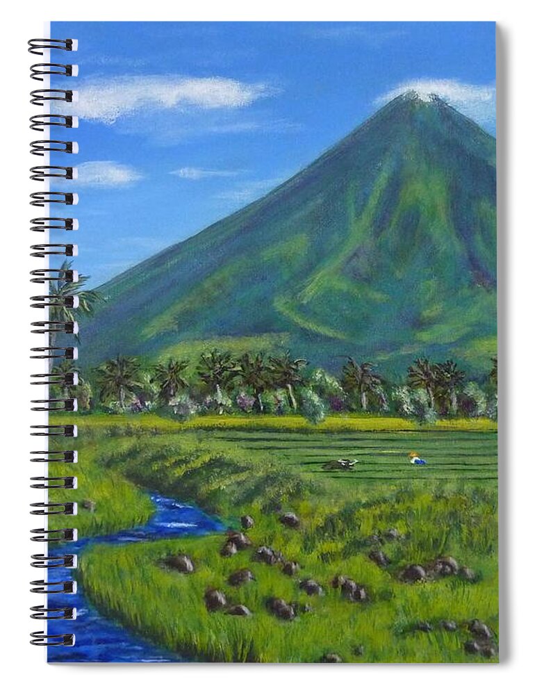 Mayon Volcano Spiral Notebook featuring the painting Mayon Volcano by Amelie Simmons