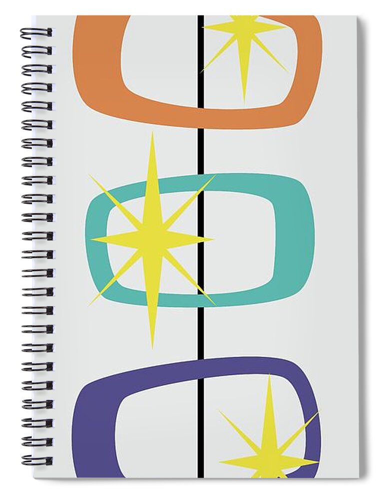  Spiral Notebook featuring the digital art MCM Shapes 1 in Purple Aqua and Orange by Donna Mibus