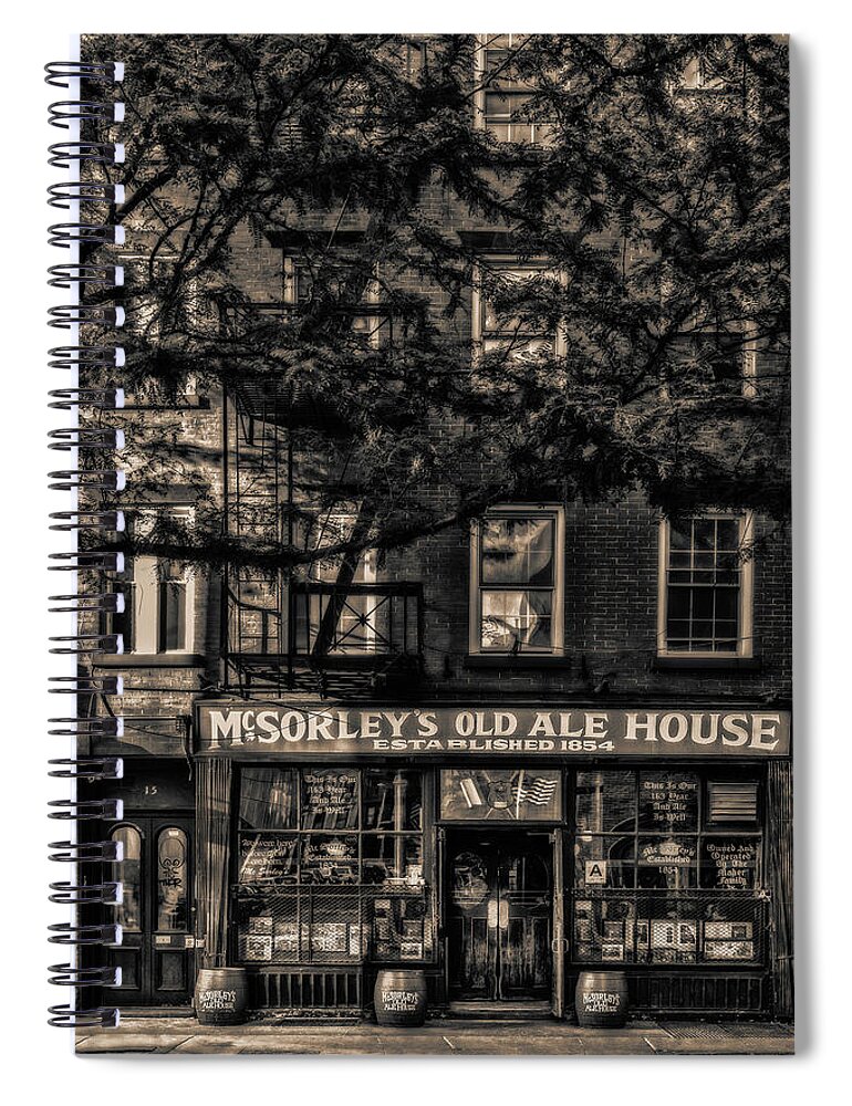 Mcsorley's Old Ale House Spiral Notebook featuring the photograph McSorley's Old Ale House NYC BW by Susan Candelario