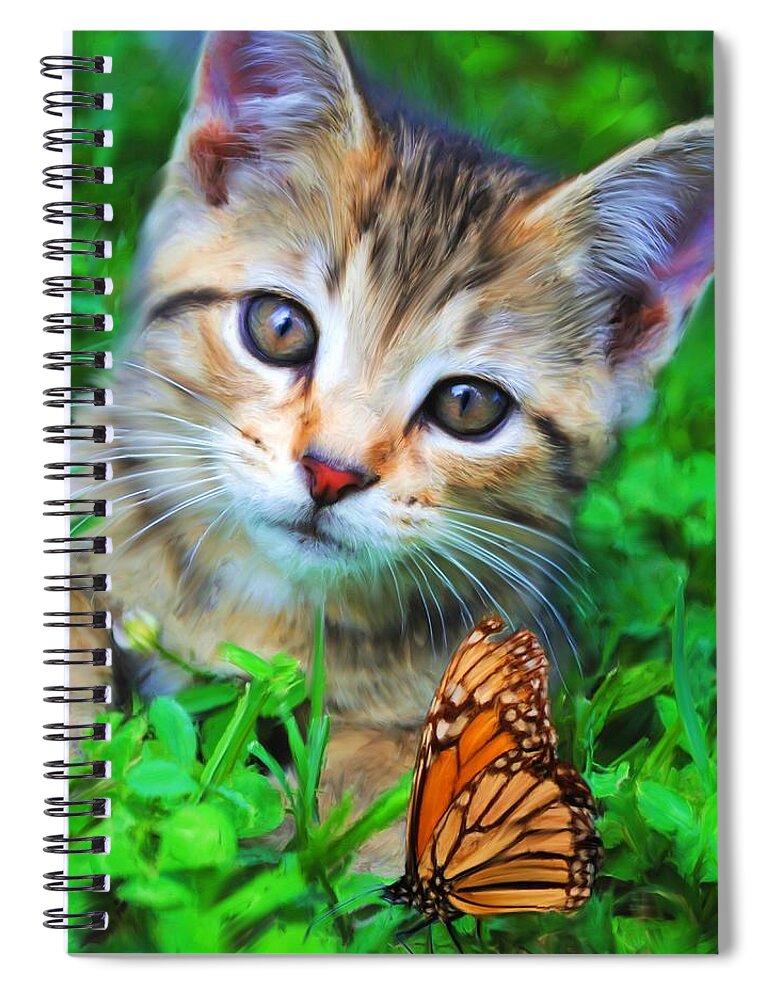 Kitten Spiral Notebook featuring the painting Me and My Monarch by Jai Johnson