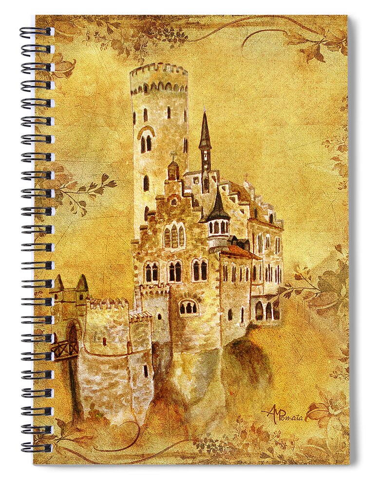 Castles Spiral Notebook featuring the painting Medieval Golden Castle by Angeles M Pomata