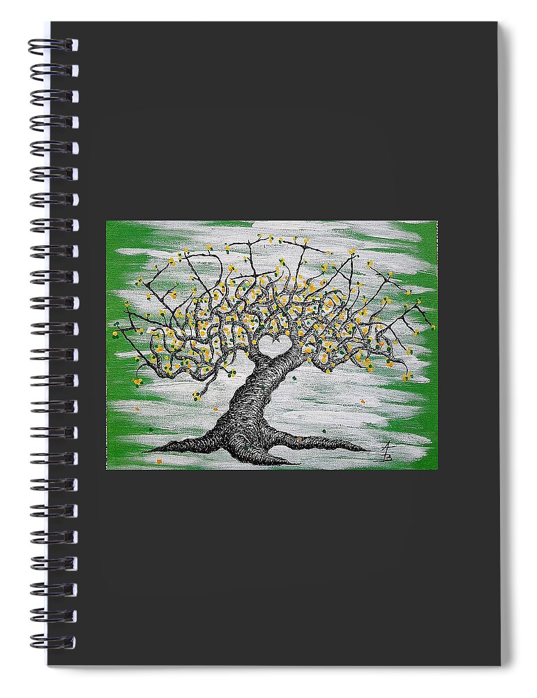 Meditate Spiral Notebook featuring the drawing Meditate Love Tree by Aaron Bombalicki