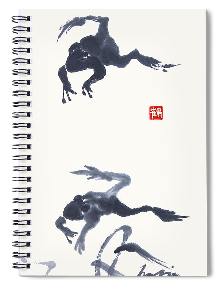 Frog Spiral Notebook featuring the painting Meditating Frogs by Nadja Van Ghelue