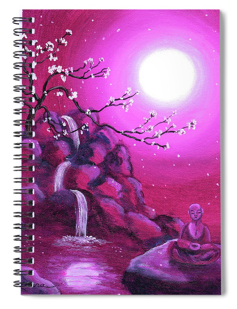 Landscape Spiral Notebook featuring the painting Meditating while Cherry Blossoms Fall by Laura Iverson