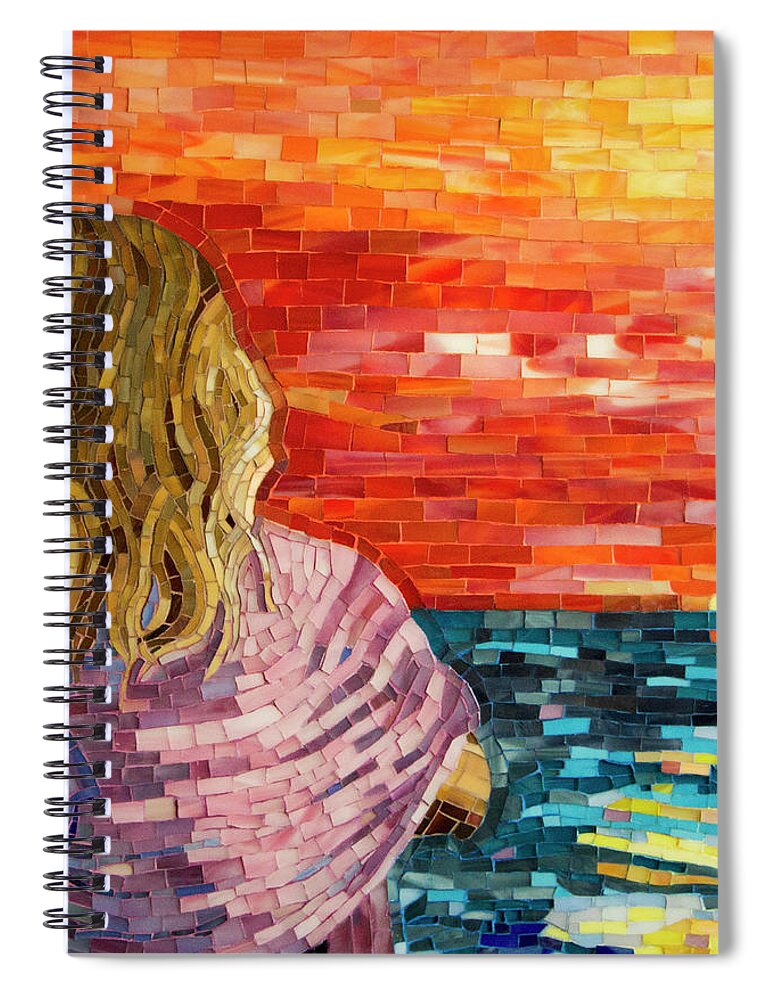 Mediterranean Spiral Notebook featuring the mixed media Mediterranean Sunset detail by Adriana Zoon