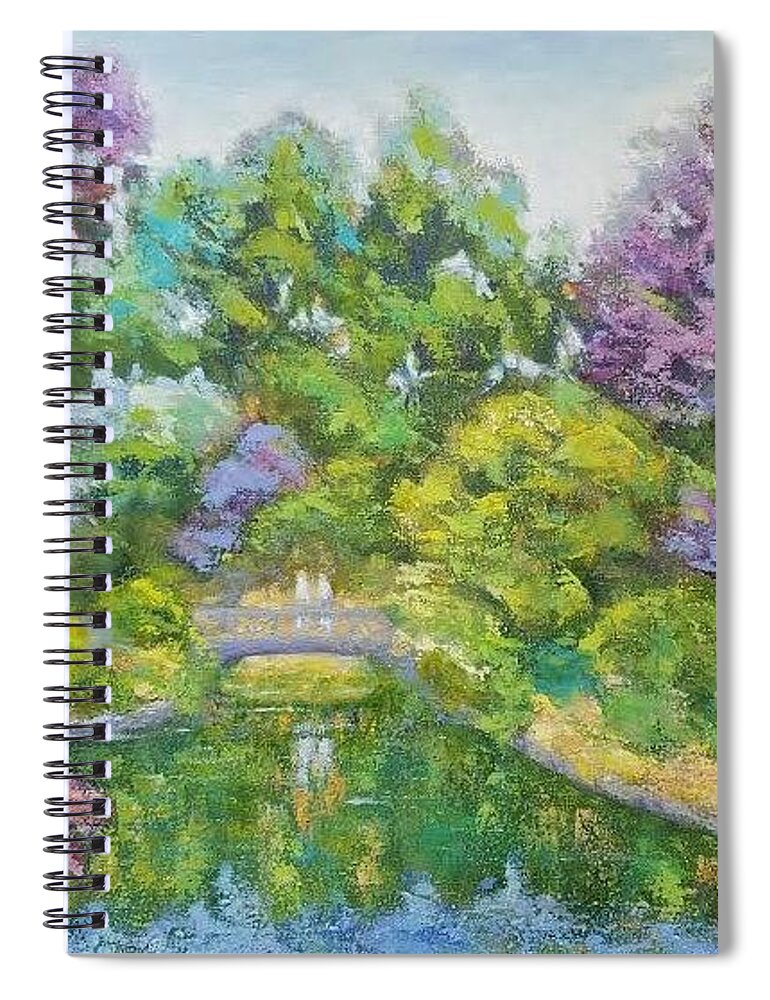 Landscape Spiral Notebook featuring the painting Meeting in the beautiful garden by Olga Malamud-Pavlovich