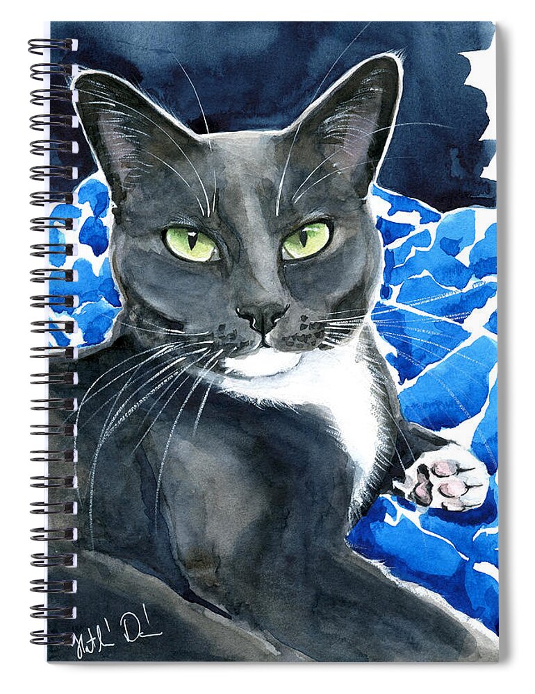 Blue Tuxedo Cat Painting Spiral Notebook featuring the painting Melo - Blue Tuxedo Cat Painting by Dora Hathazi Mendes