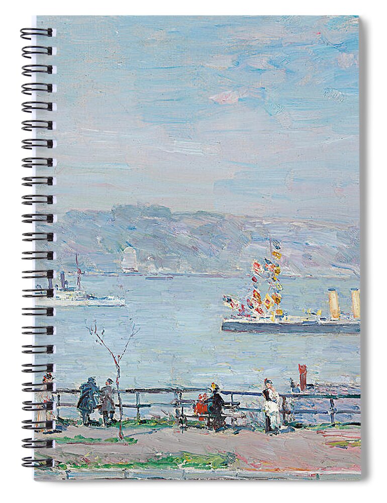 Men O War The Blake And The Boston Spiral Notebook featuring the painting Men o War The Blake and The Boston, 1893 by Childe Hassam