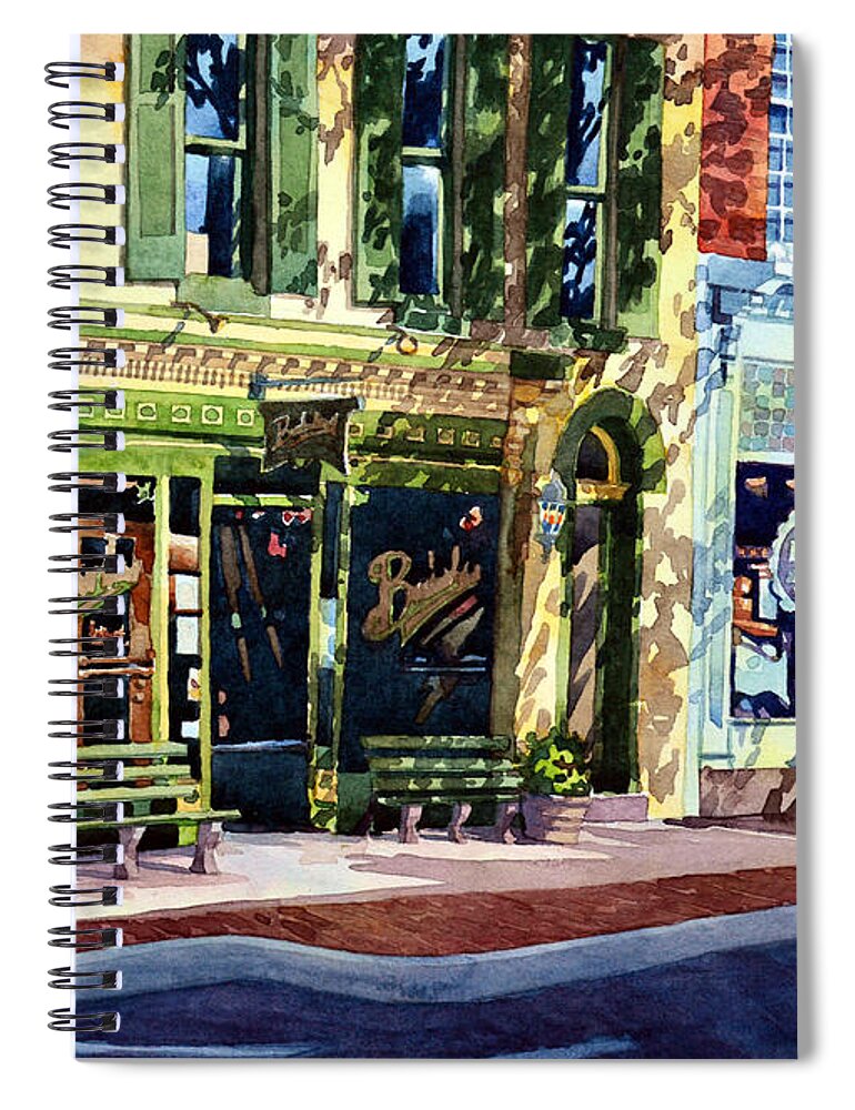 #landscape #cityscape #watercolor #art #irishpub #frederickmd #bushwallers #watercolorpainting #painting Spiral Notebook featuring the painting Mending the Pub by Mick Williams