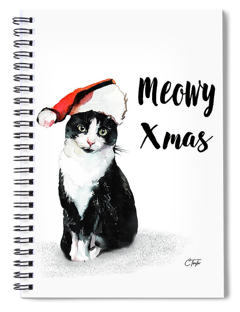Cat Spiral Notebook featuring the painting Meowy Xmas by Colleen Taylor