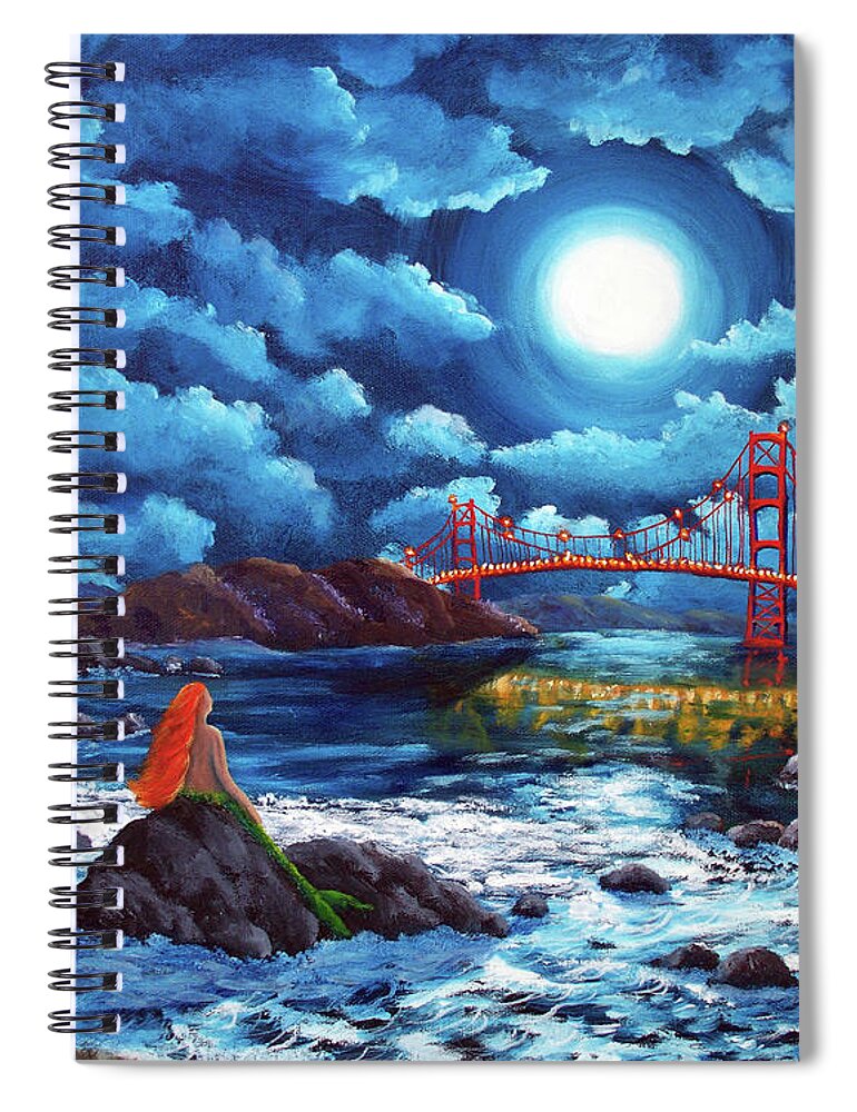 Painting Spiral Notebook featuring the painting Mermaid at the Golden Gate Bridge by Laura Iverson