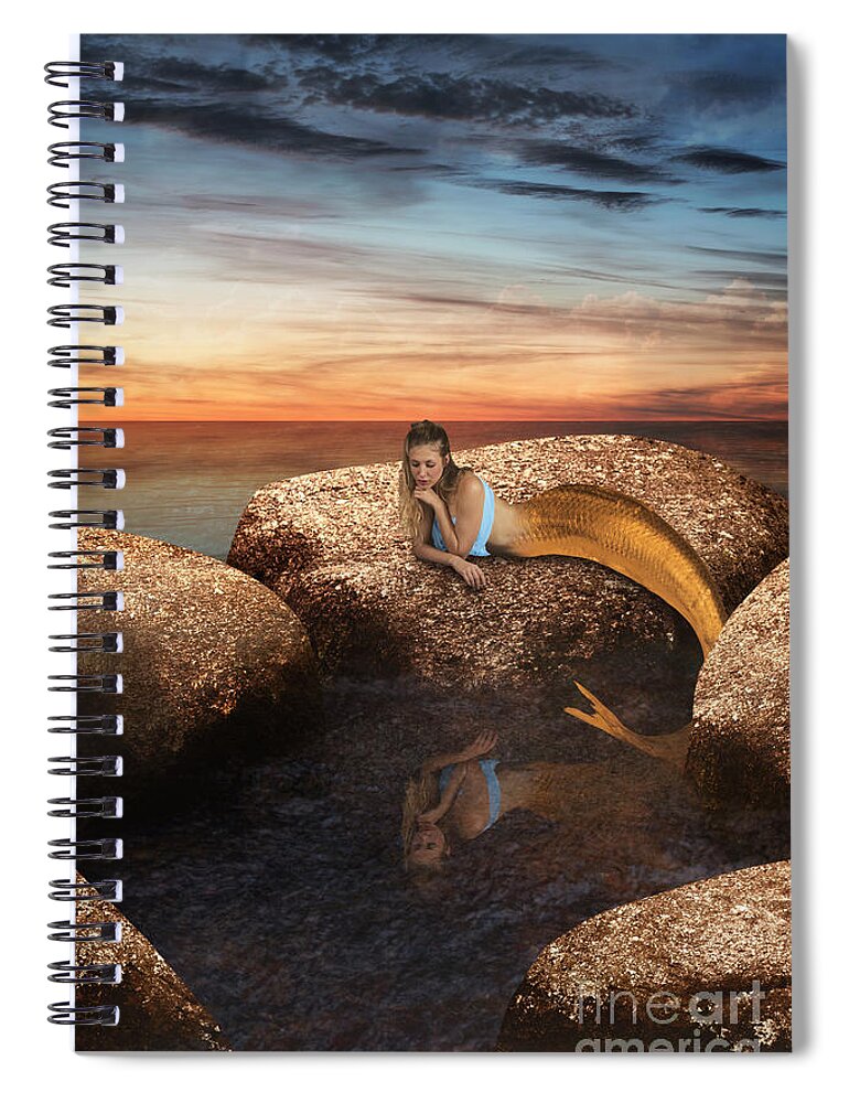 Clayton Spiral Notebook featuring the digital art Mermaid by the rock pool by Clayton Bastiani
