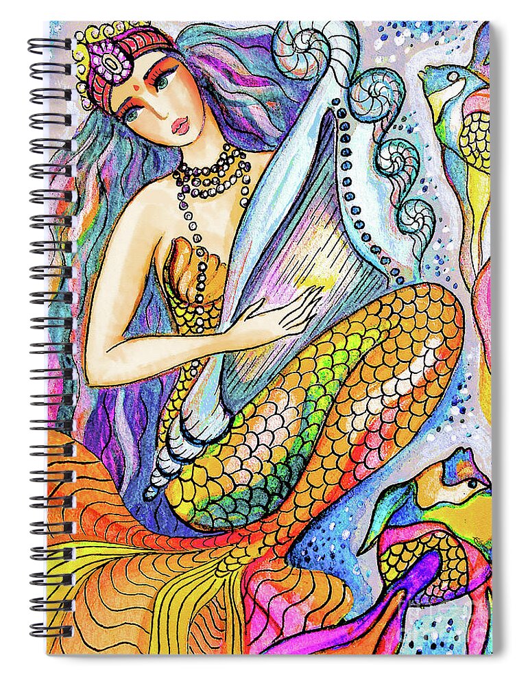 Sea Goddess Spiral Notebook featuring the painting Mermaid Saraswati by Eva Campbell