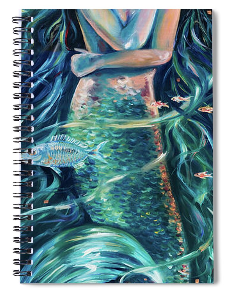 Mermaid Spiral Notebook featuring the painting Mermaid Swirl Glow by Linda Olsen