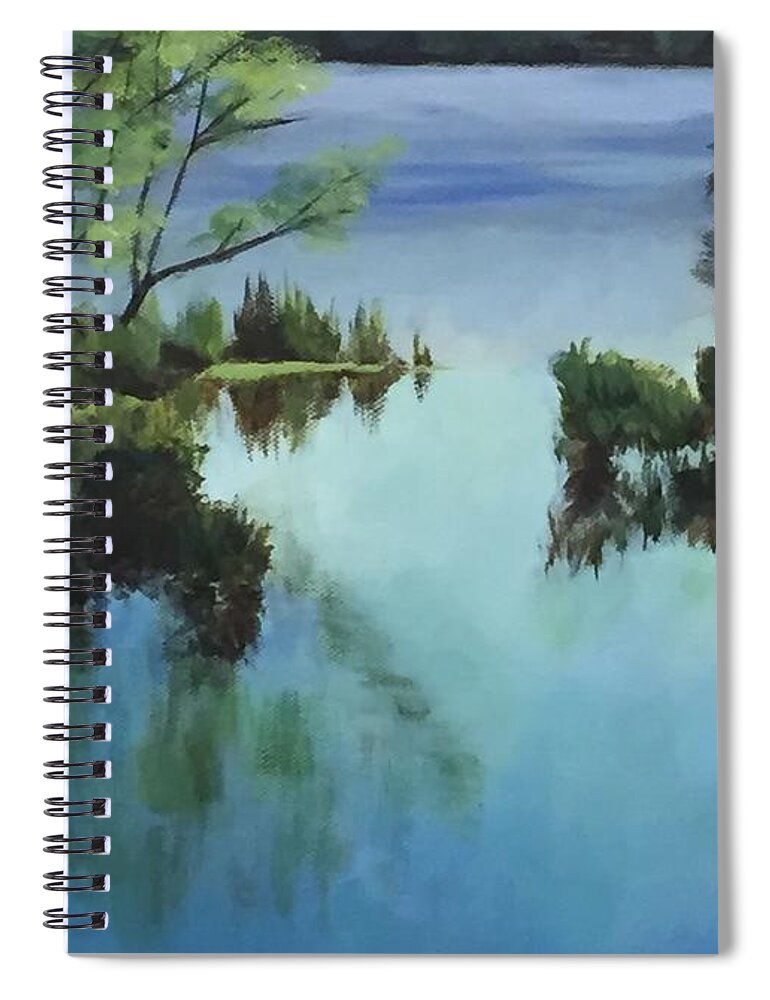Merrimack River Spiral Notebook featuring the painting Merrimack River at Sunset by Claire Gagnon