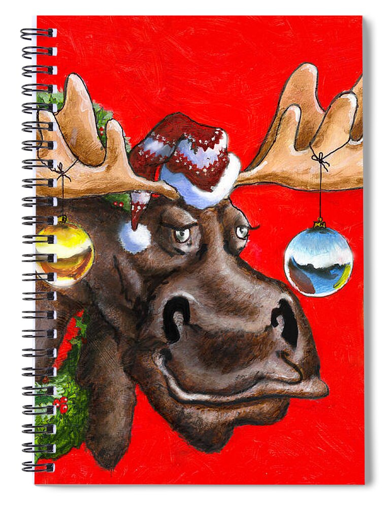 Moose Spiral Notebook featuring the painting Merry Chris Moose by Richard De Wolfe