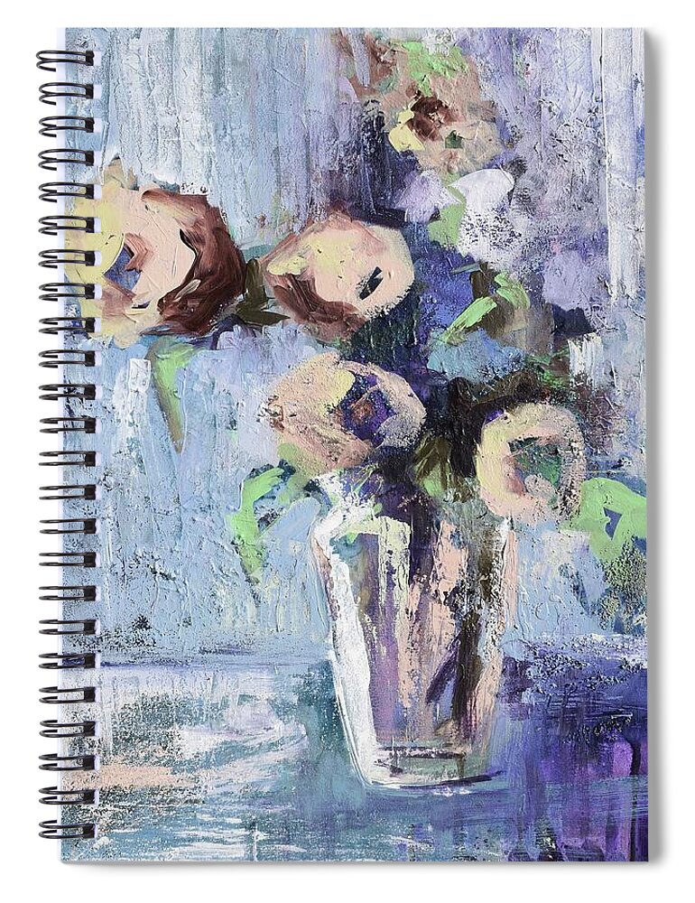 Blue Spiral Notebook featuring the painting Messy Muted Floral by Karen Ahuja