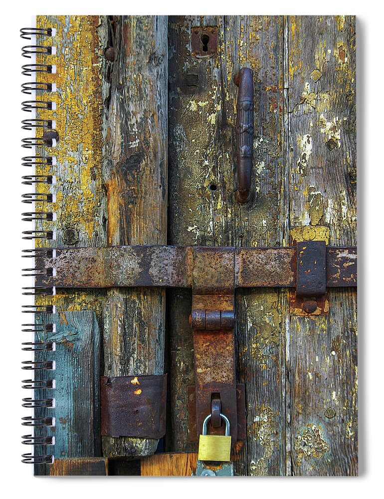 Door Spiral Notebook featuring the photograph Metal Locks by Carlos Caetano