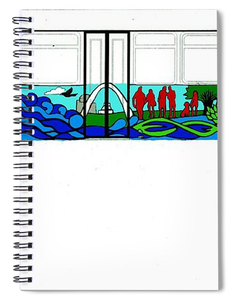 Bus Mural Spiral Notebook featuring the painting Metro Bus Curbside View of Bus Mural Project Clear Color Sketch by Genevieve Esson