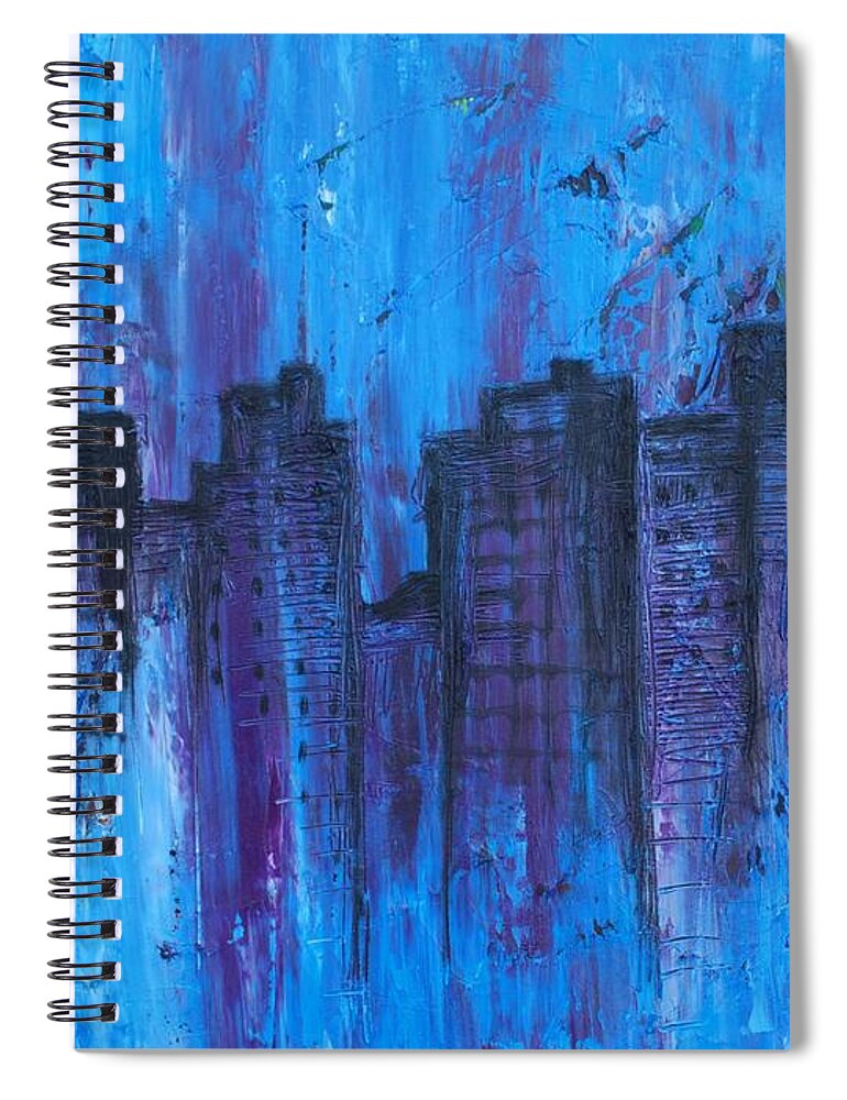 Abstract Spiral Notebook featuring the photograph Metropolis in Blue by Emily Page