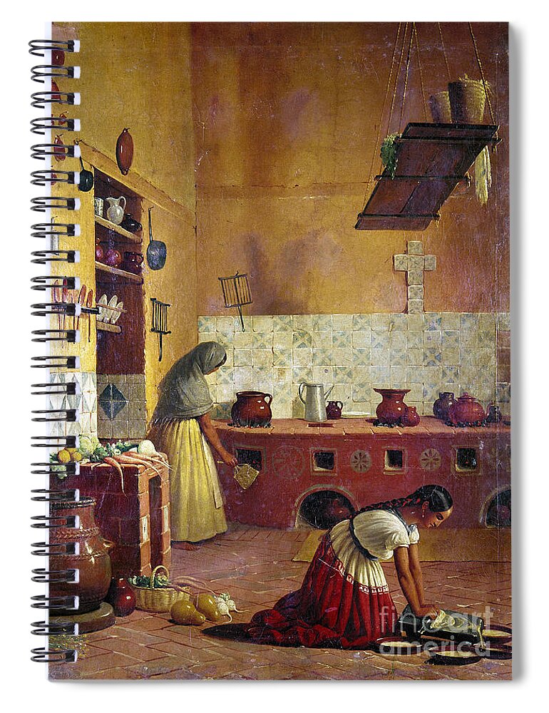 1850 Spiral Notebook featuring the painting MEXICO KITCHEN, c1850 by Unknown