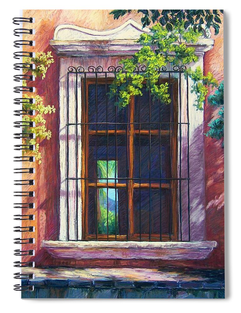 Landscape Spiral Notebook featuring the pastel Mexico Window by Candy Mayer