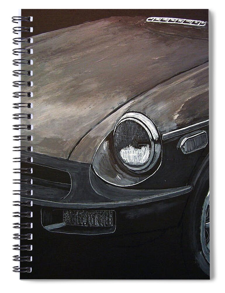 Car Spiral Notebook featuring the painting MGB Rubber Bumper Front by Richard Le Page