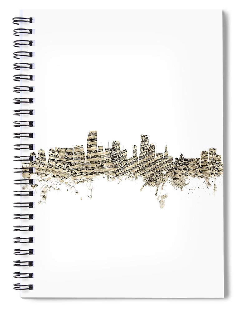 Miami Spiral Notebook featuring the digital art Miami Florida Skyline Sheet Music by Michael Tompsett