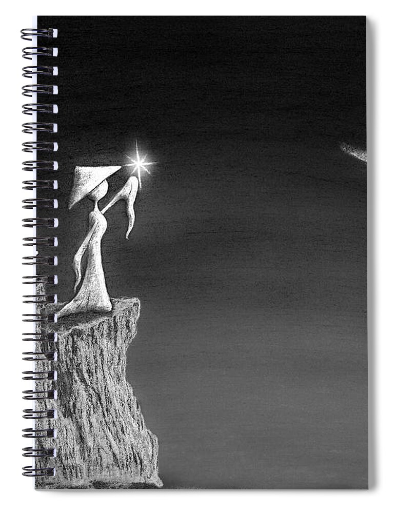 Shining Star Spiral Notebook featuring the drawing Micah Monk 11 - Light Up The Sky by Lori Grimmett