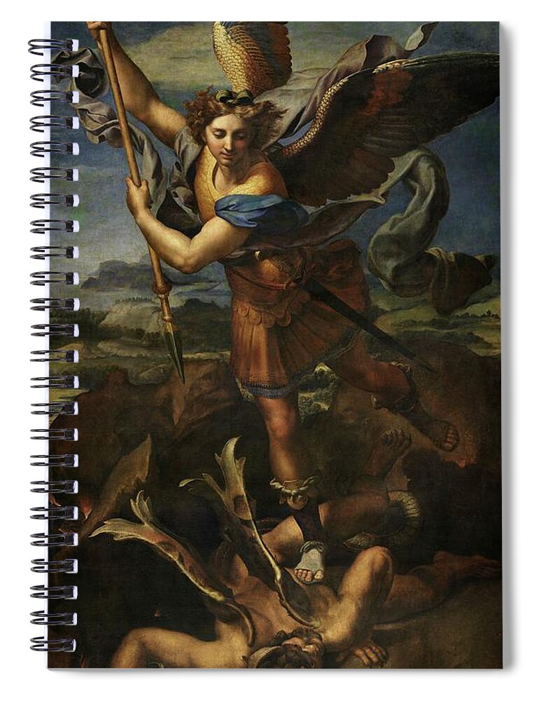 Urbino Spiral Notebook featuring the painting Michael defeats Satan by Raphael