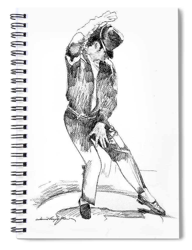Michael Jackson Spiral Notebook featuring the drawing Michael Jackson Dancer by David Lloyd Glover