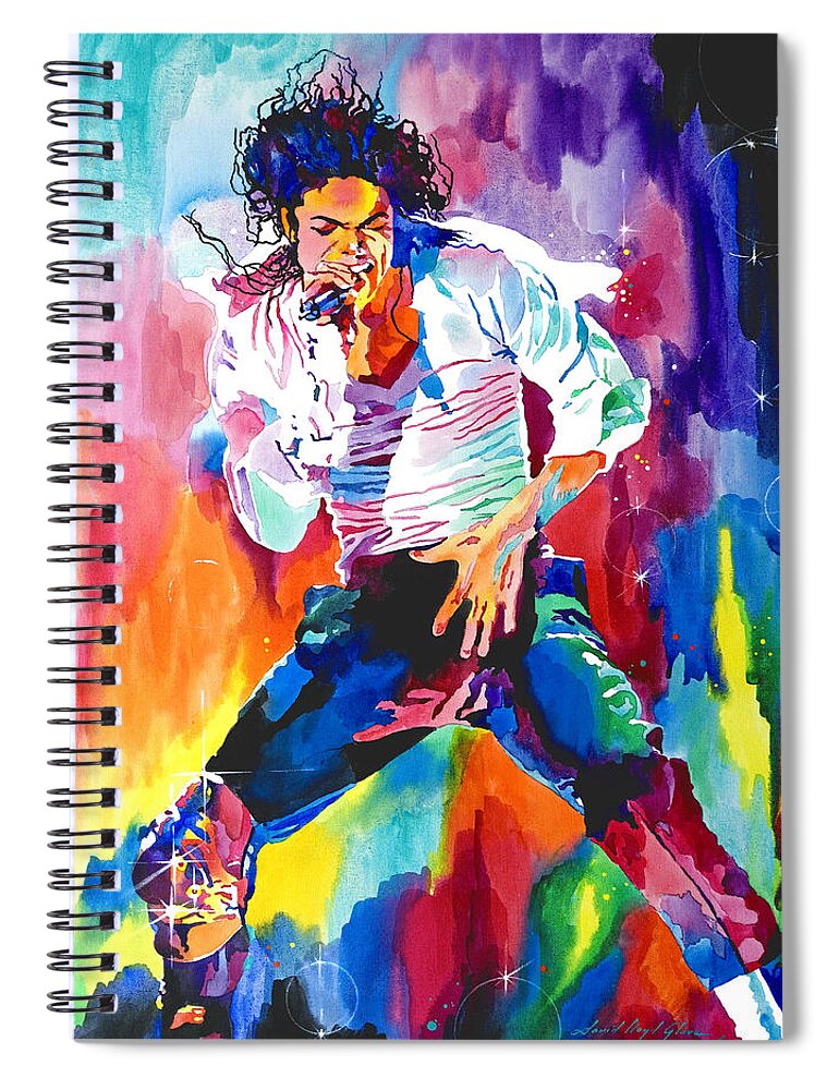 Michael Jackson Spiral Notebook featuring the painting Michael Jackson Wind by David Lloyd Glover