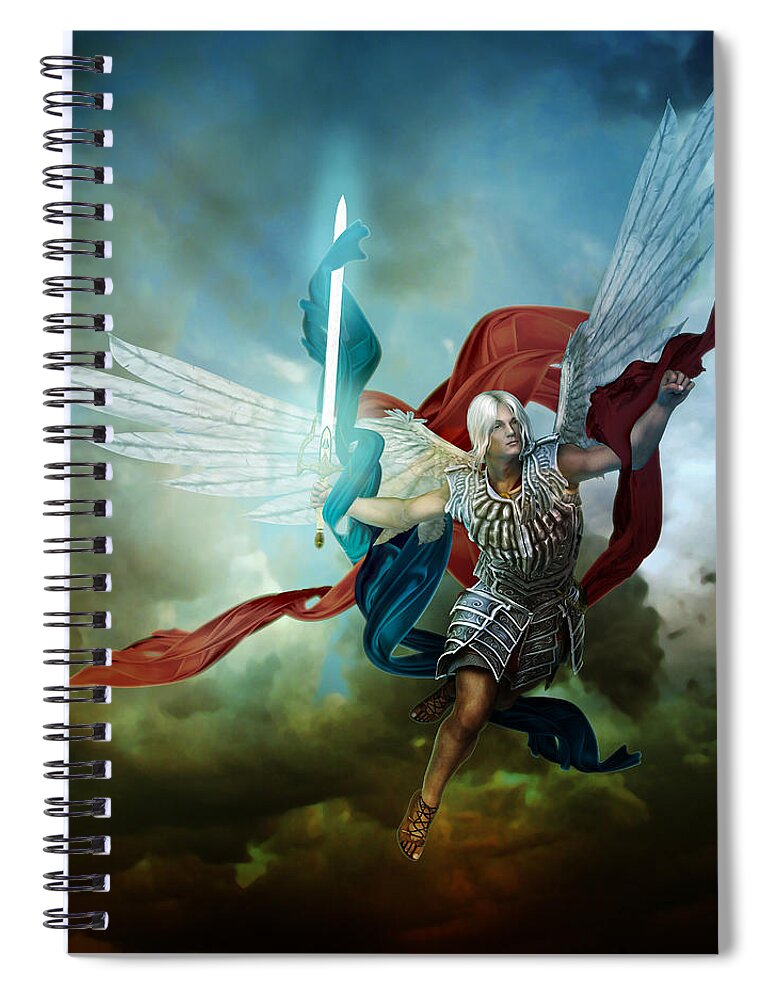 Arch Angel Spiral Notebook featuring the digital art Michael by Karen Howarth