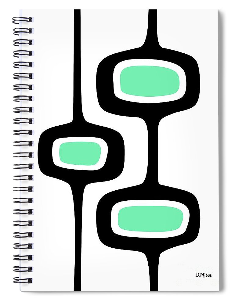  Spiral Notebook featuring the digital art Mid Century Mod Pod 2 in Aqua by Donna Mibus
