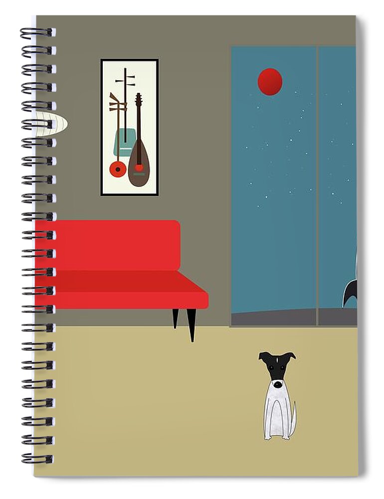 Mid Century Spiral Notebook featuring the digital art Mid Century Modern Fox Terriers by Donna Mibus