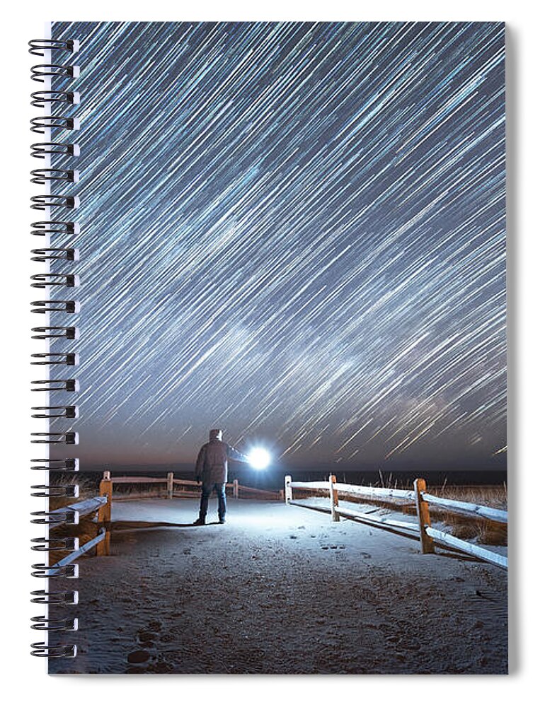 Milky Way Spiral Notebook featuring the photograph Midnight Explorer under the Star Trails by Michael Ver Sprill