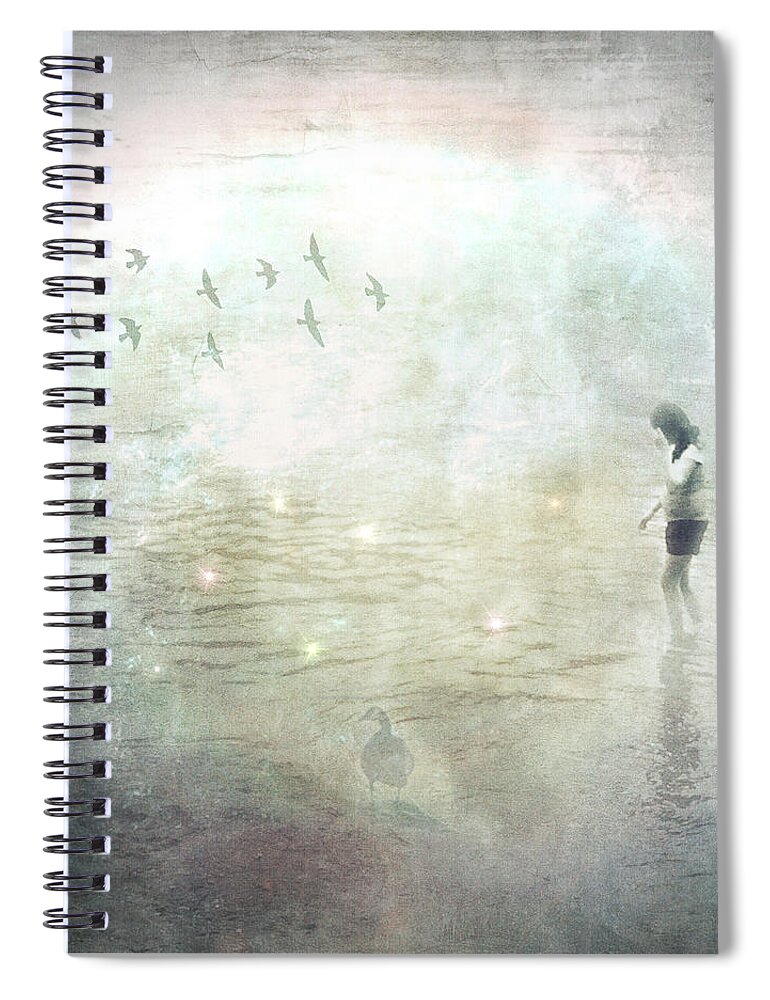 Digital Art Spiral Notebook featuring the digital art Midnight Wading by Melissa D Johnston