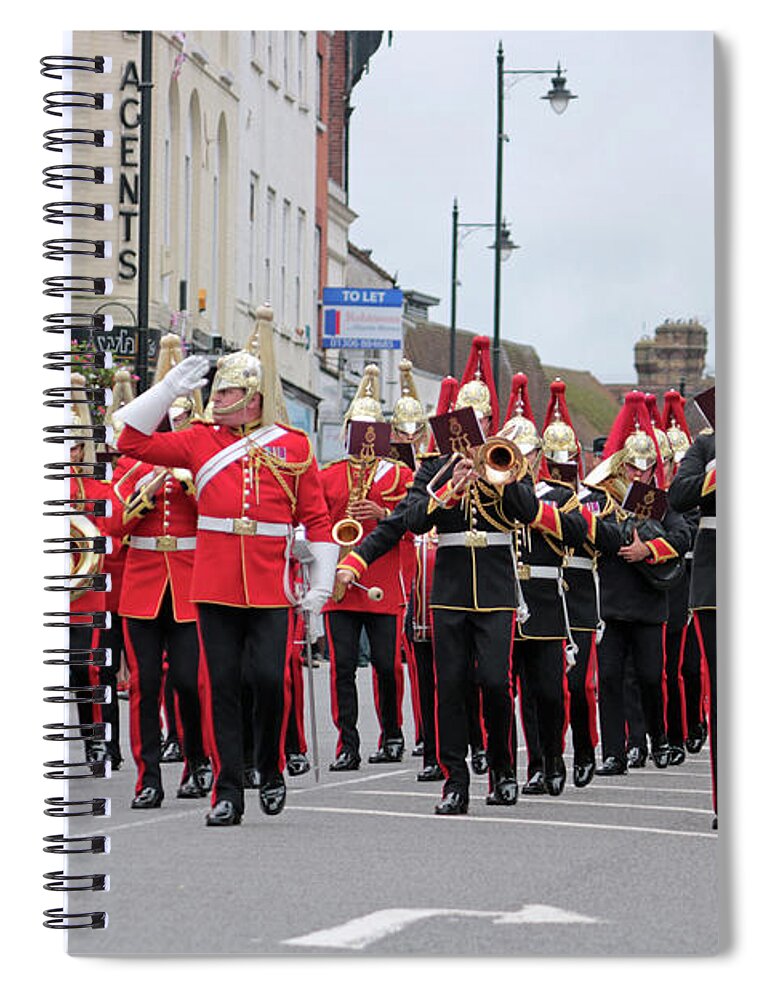 Military Parade Dorking Surrey Uk Band British Uniform Army Marching Spiral Notebook featuring the photograph Military Marching Band Dorking Surrey UK by Julia Gavin