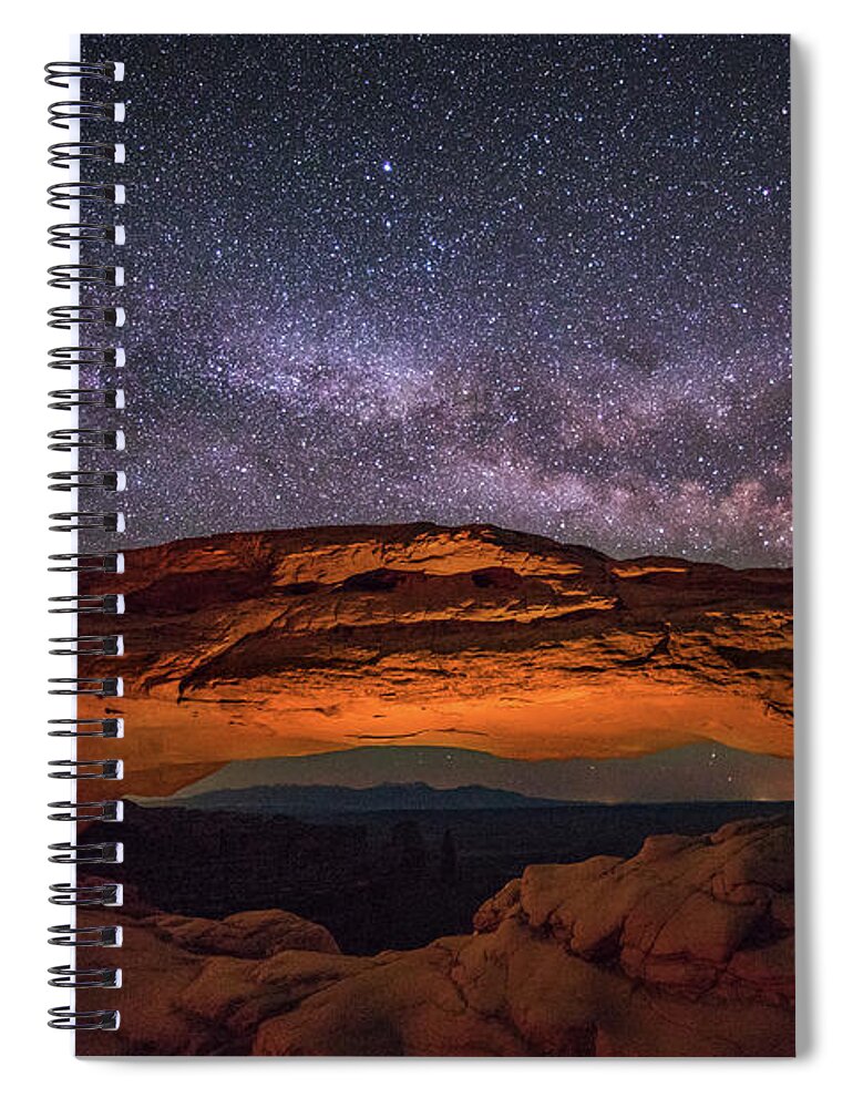 Night Spiral Notebook featuring the photograph Milky Way over Mesa Arch by Dan Norris