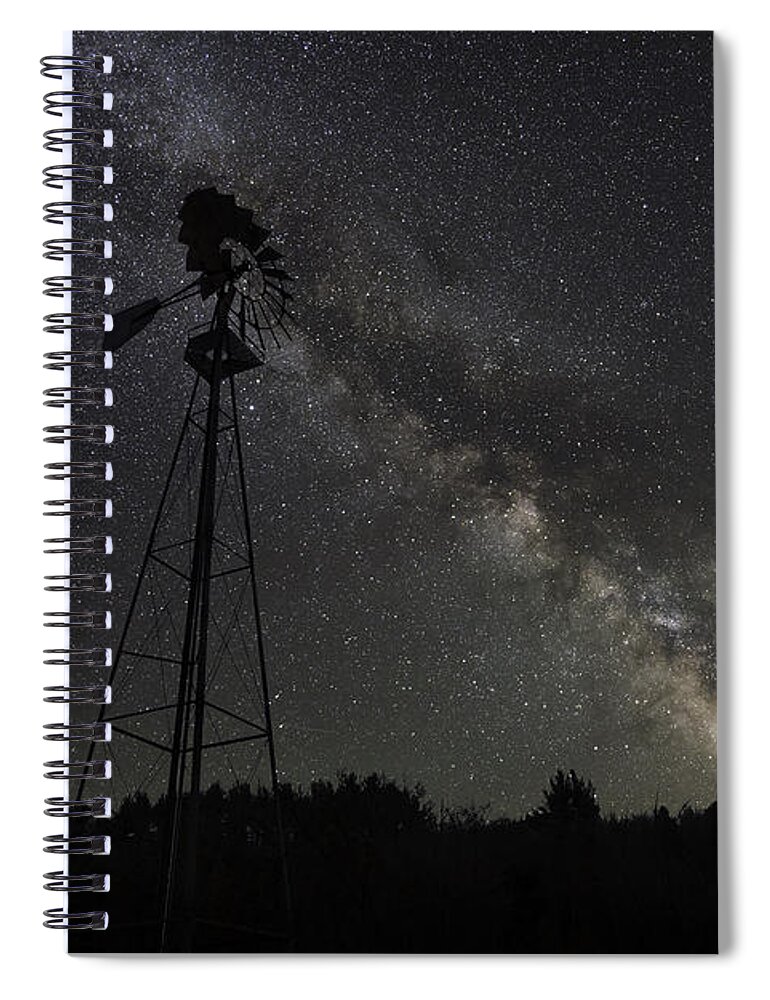 The Explorer Spiral Notebook featuring the photograph Milky Way Windmill by Michael Ver Sprill