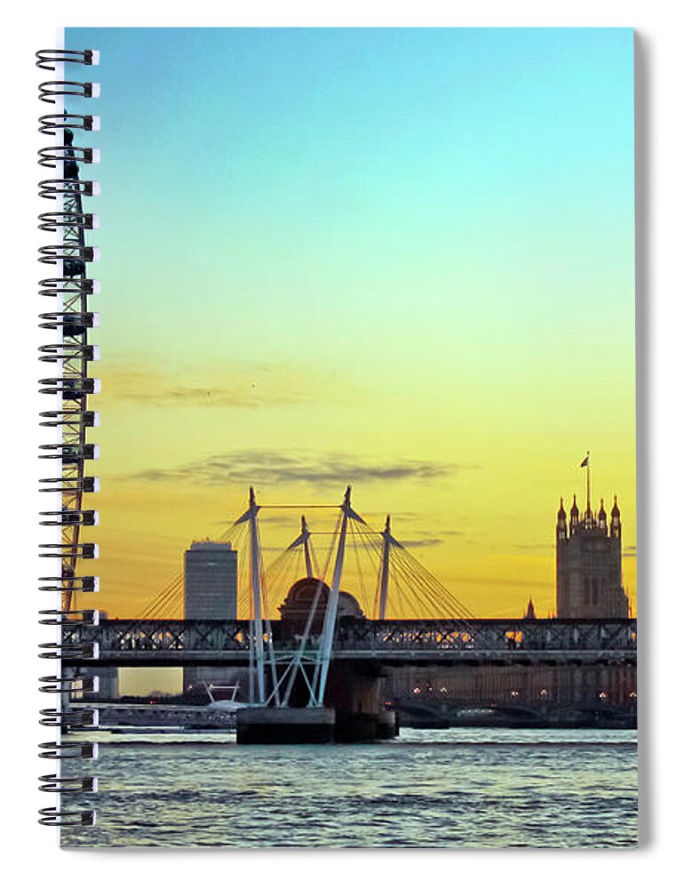 Millennium Wheel Spiral Notebook featuring the photograph Millennium Sunset by Terri Waters
