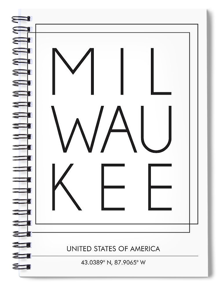 Milwaukee Spiral Notebook featuring the mixed media Milwaukee, United States of America - City Name Typography - Minimalist City Posters by Studio Grafiikka