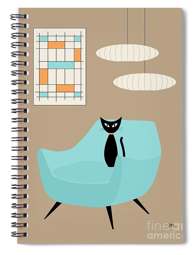 Mid Century Modern Spiral Notebook featuring the digital art Mini Abstract with Blue Chair by Donna Mibus