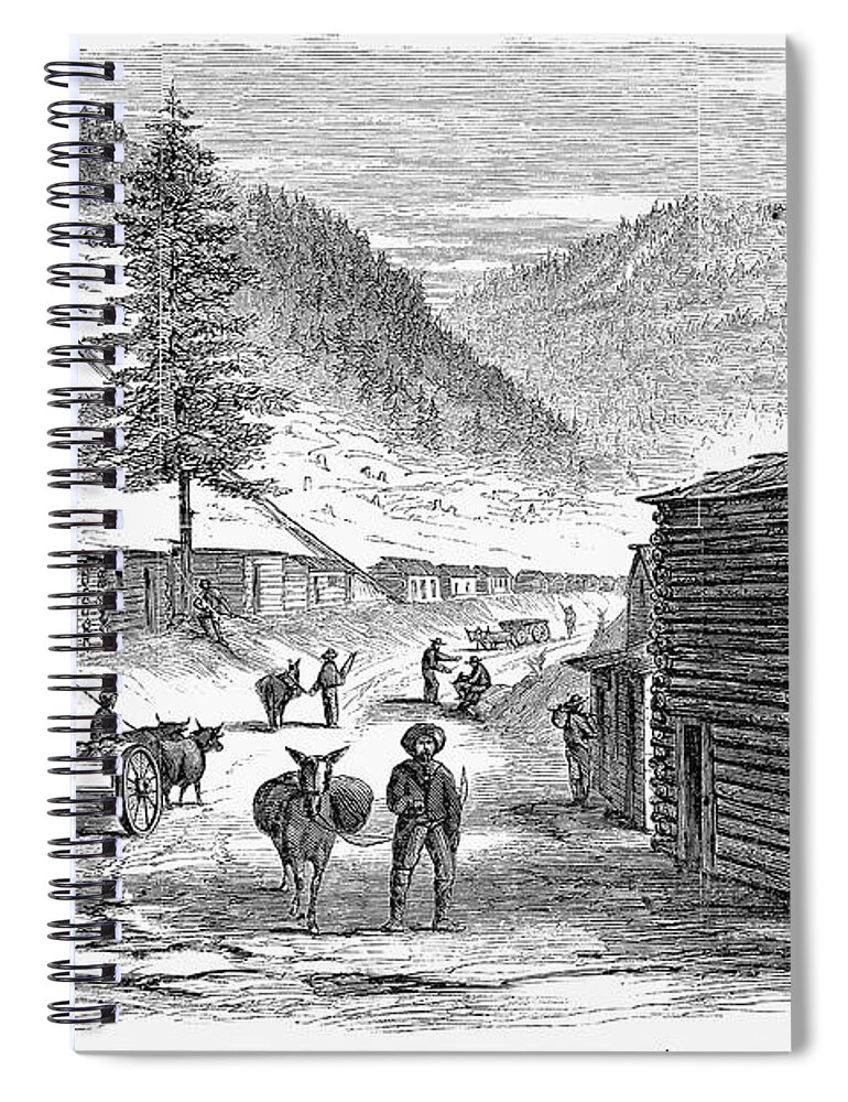 1860 Spiral Notebook featuring the drawing Mining Camp, 1860 by Granger