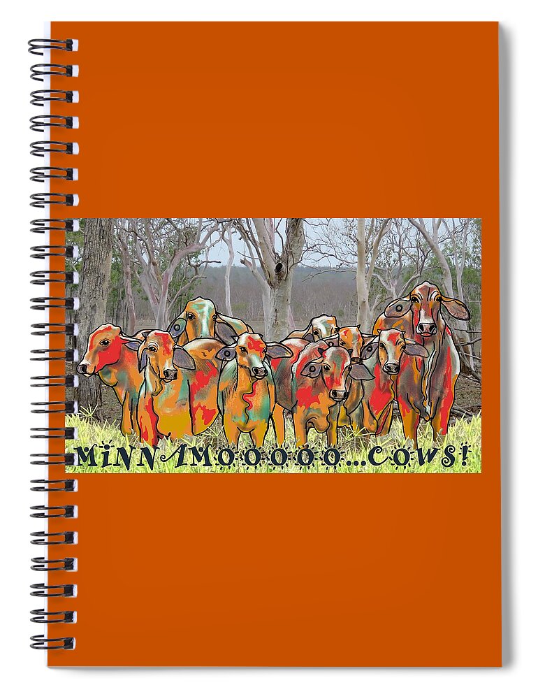 Herd Of Cows Spiral Notebook featuring the mixed media Minnamooooo...cows by Joan Stratton