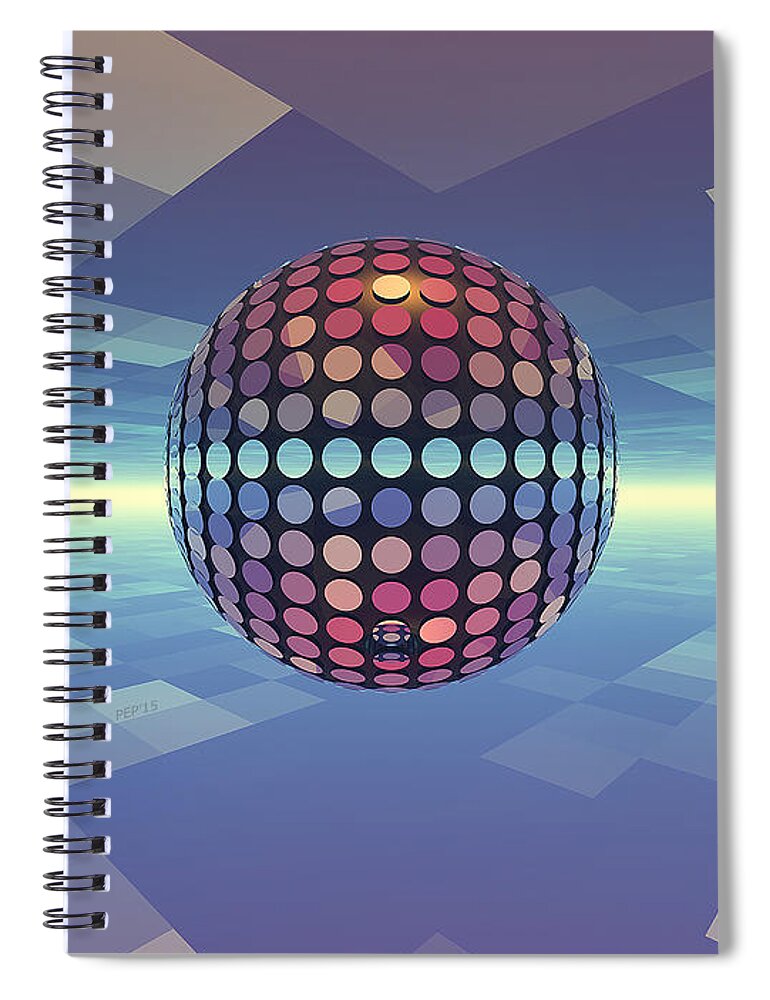 Surreal Spiral Notebook featuring the digital art Mirror Ball by Phil Perkins