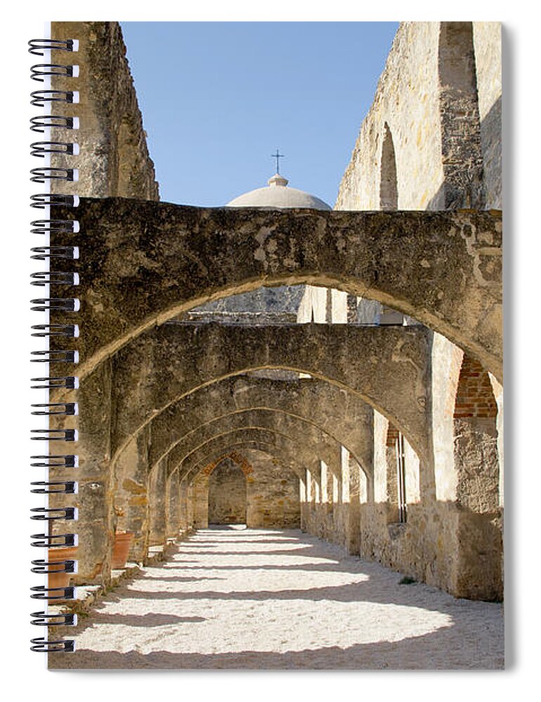 Arched Path Spiral Notebook featuring the photograph Mission San Jose y San Miguel de Aguayo. Path. by Elena Perelman